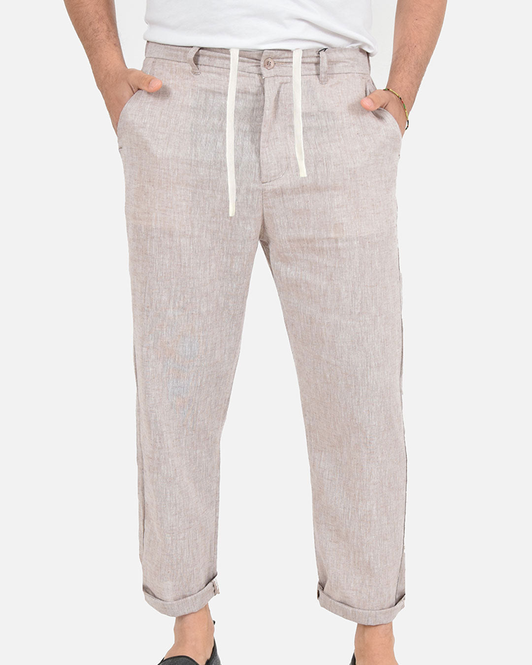 Pantaloni in misto lino cotone con vita elasticizzata