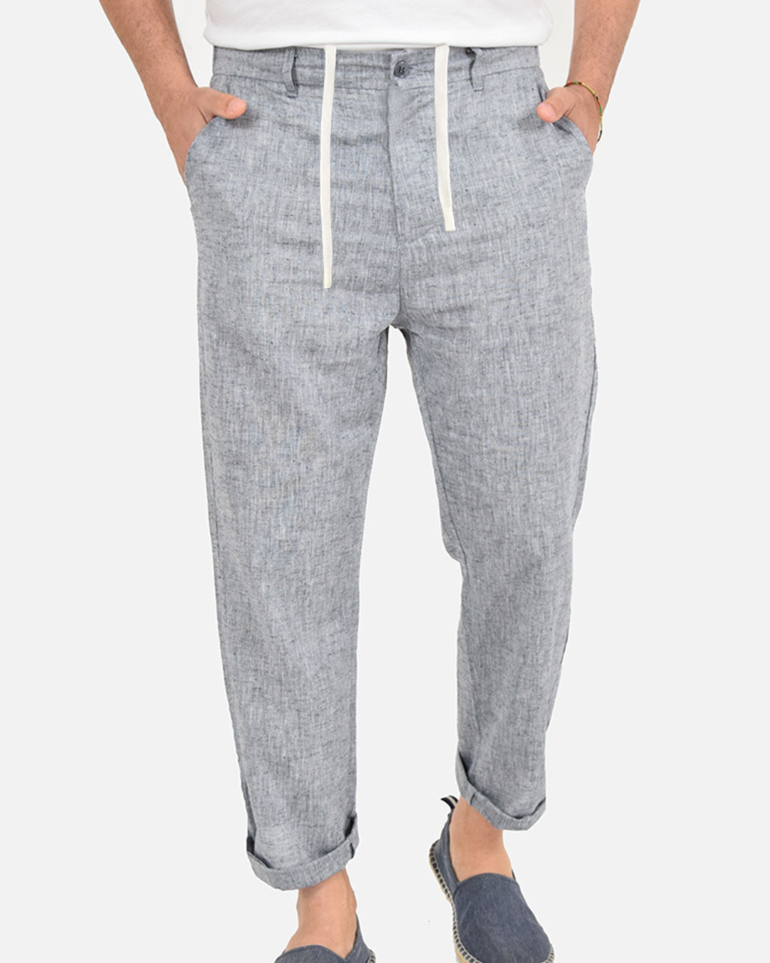 Pantaloni in misto lino cotone con vita elasticizzata