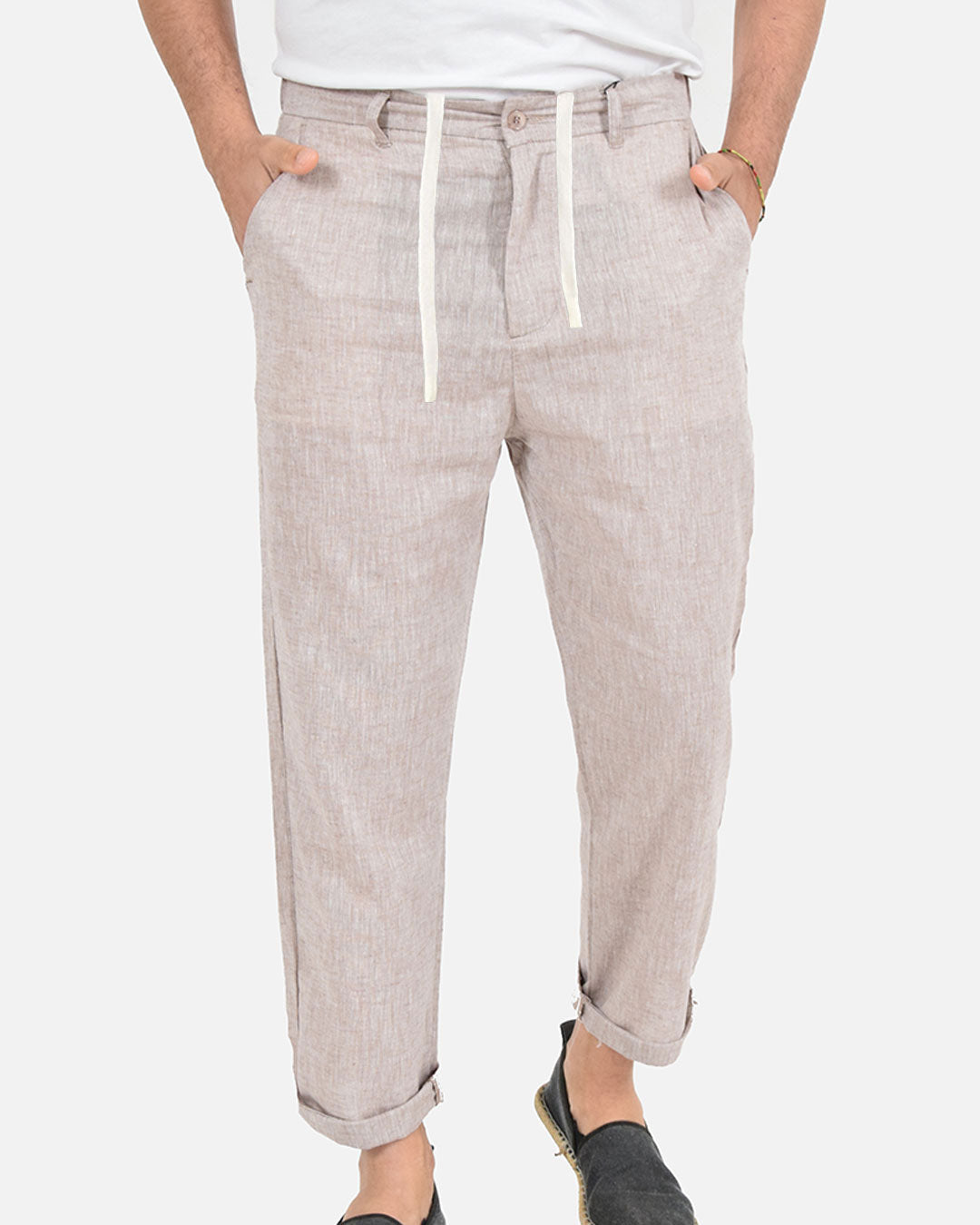 Pantaloni in misto lino cotone con vita elasticizzata
