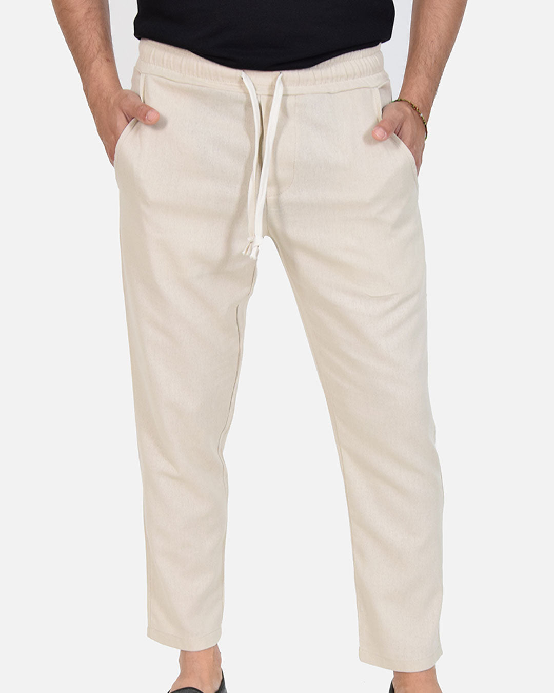 Pantaloni in lino con laccio in vita