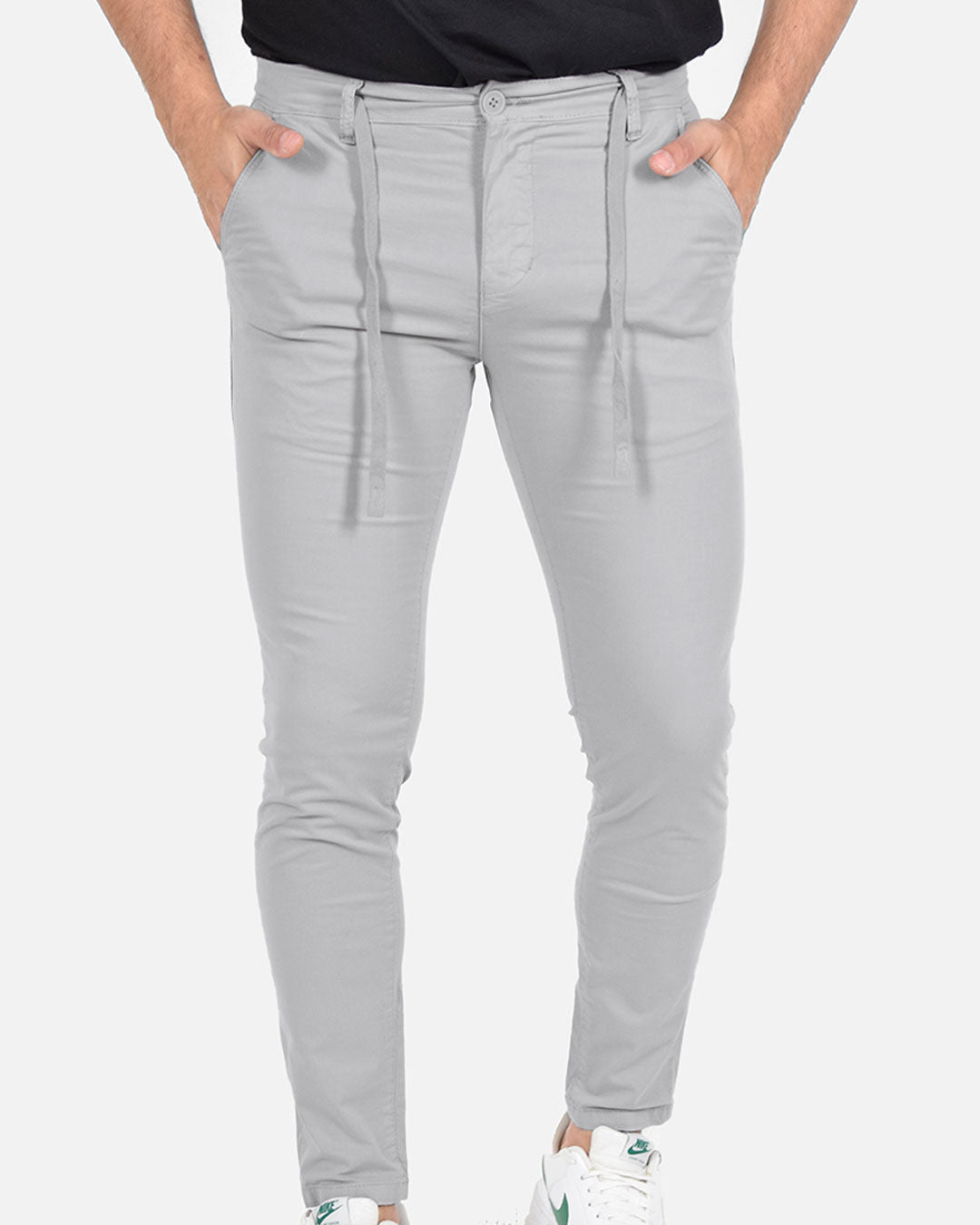 Pantaloni skinny capri con laccio in vita