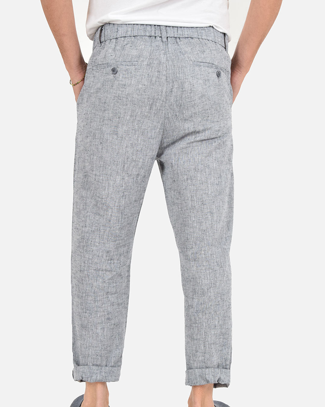 Pantaloni in misto lino cotone con vita elasticizzata
