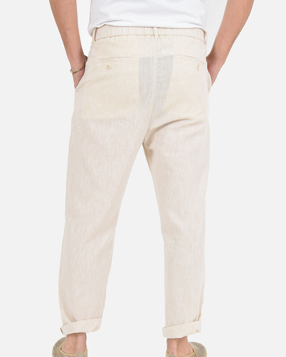 Pantaloni in misto lino cotone con vita elasticizzata