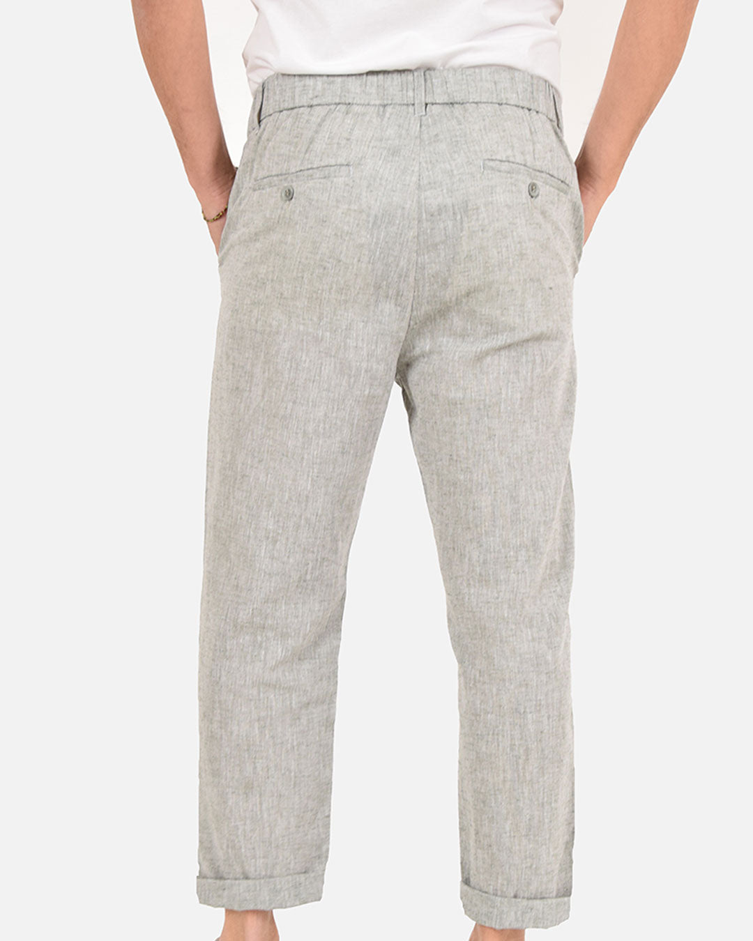 Pantaloni in misto lino cotone con vita elasticizzata