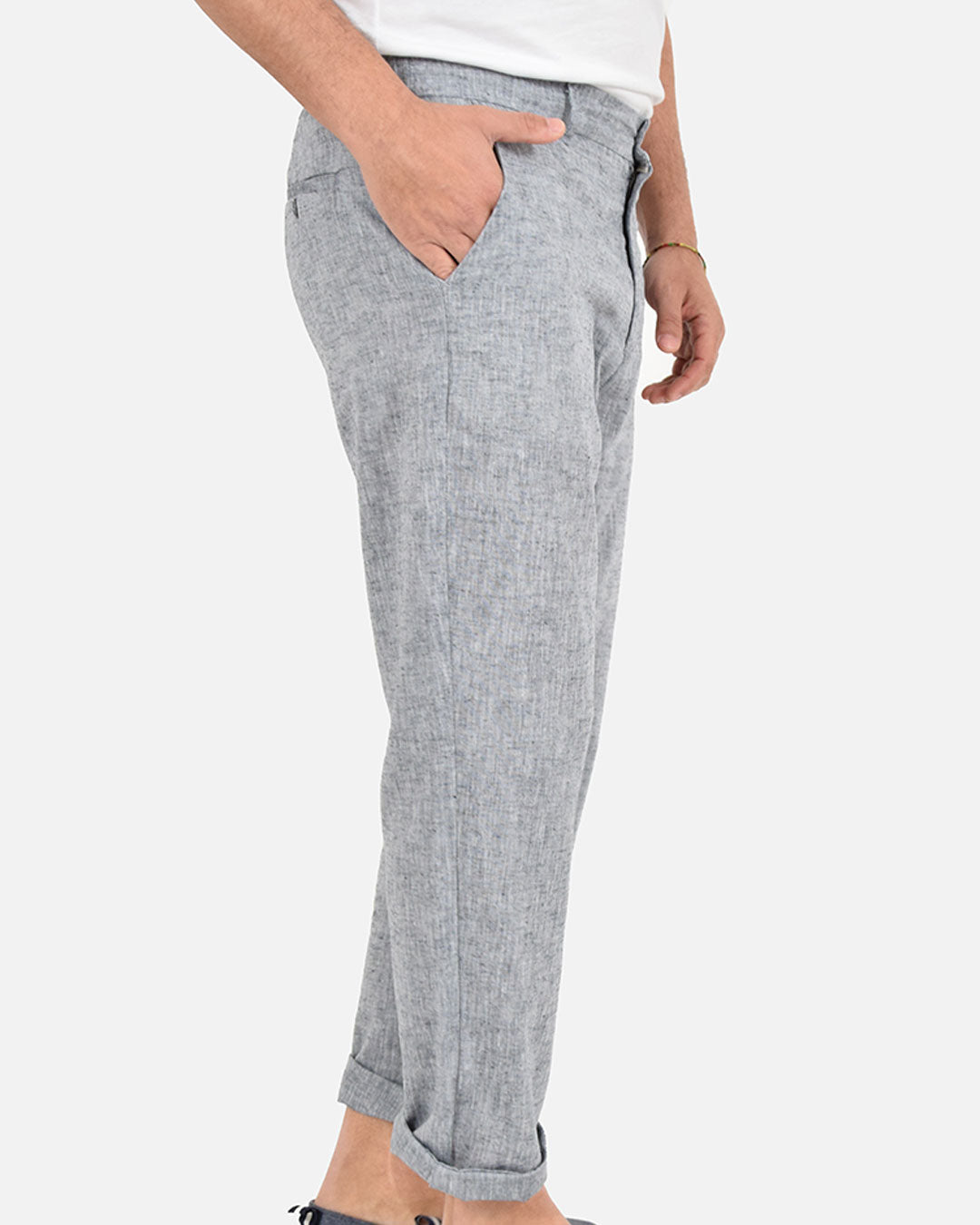 Pantaloni in misto lino cotone con vita elasticizzata