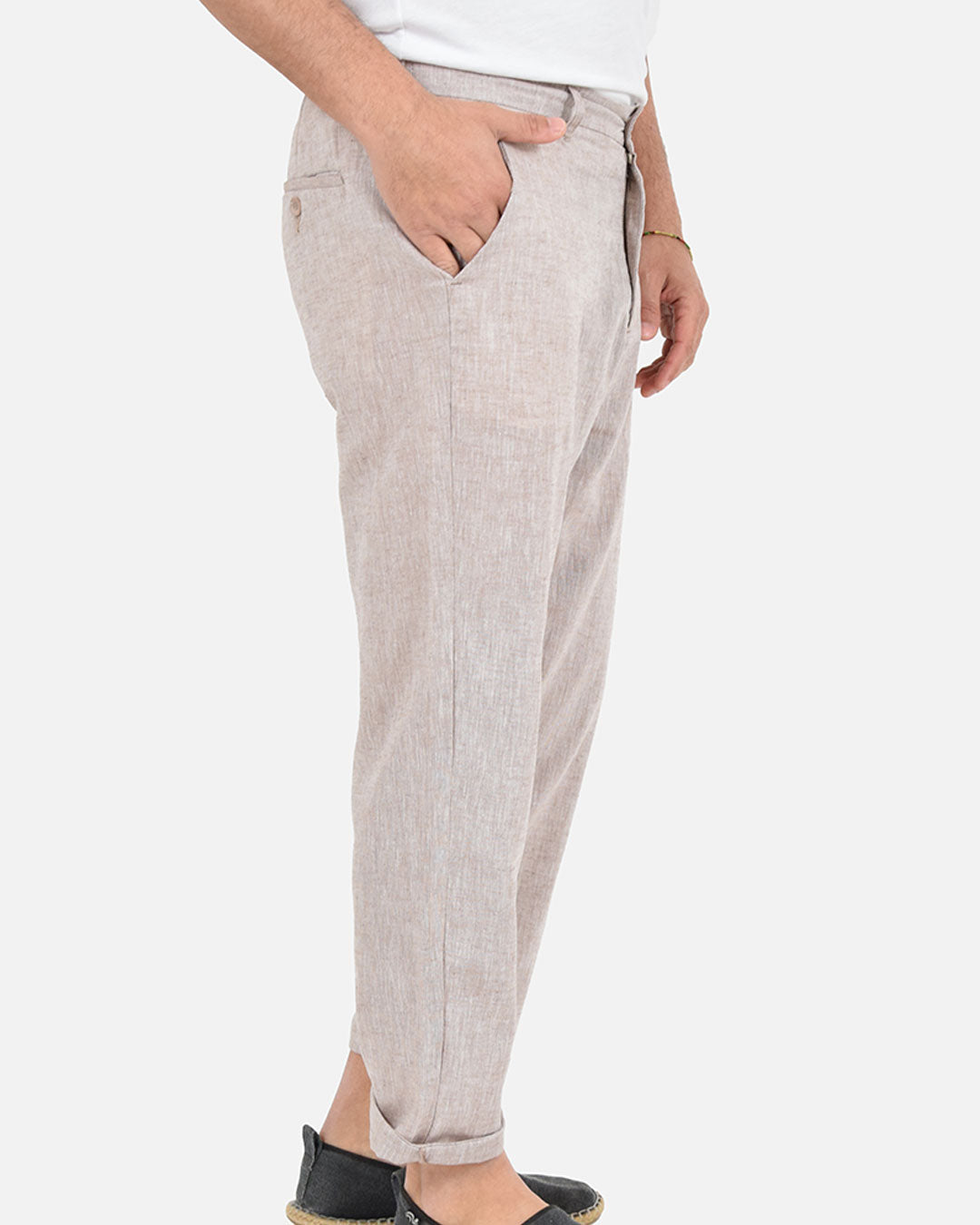 Pantaloni in misto lino cotone con vita elasticizzata