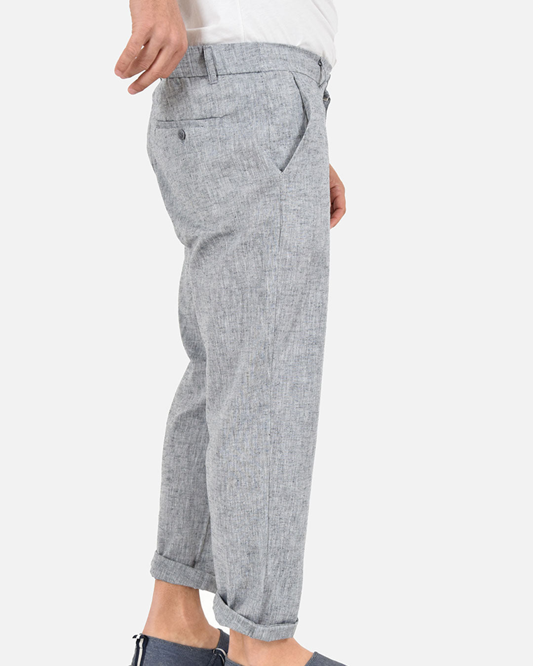 Pantaloni in misto lino cotone con vita elasticizzata