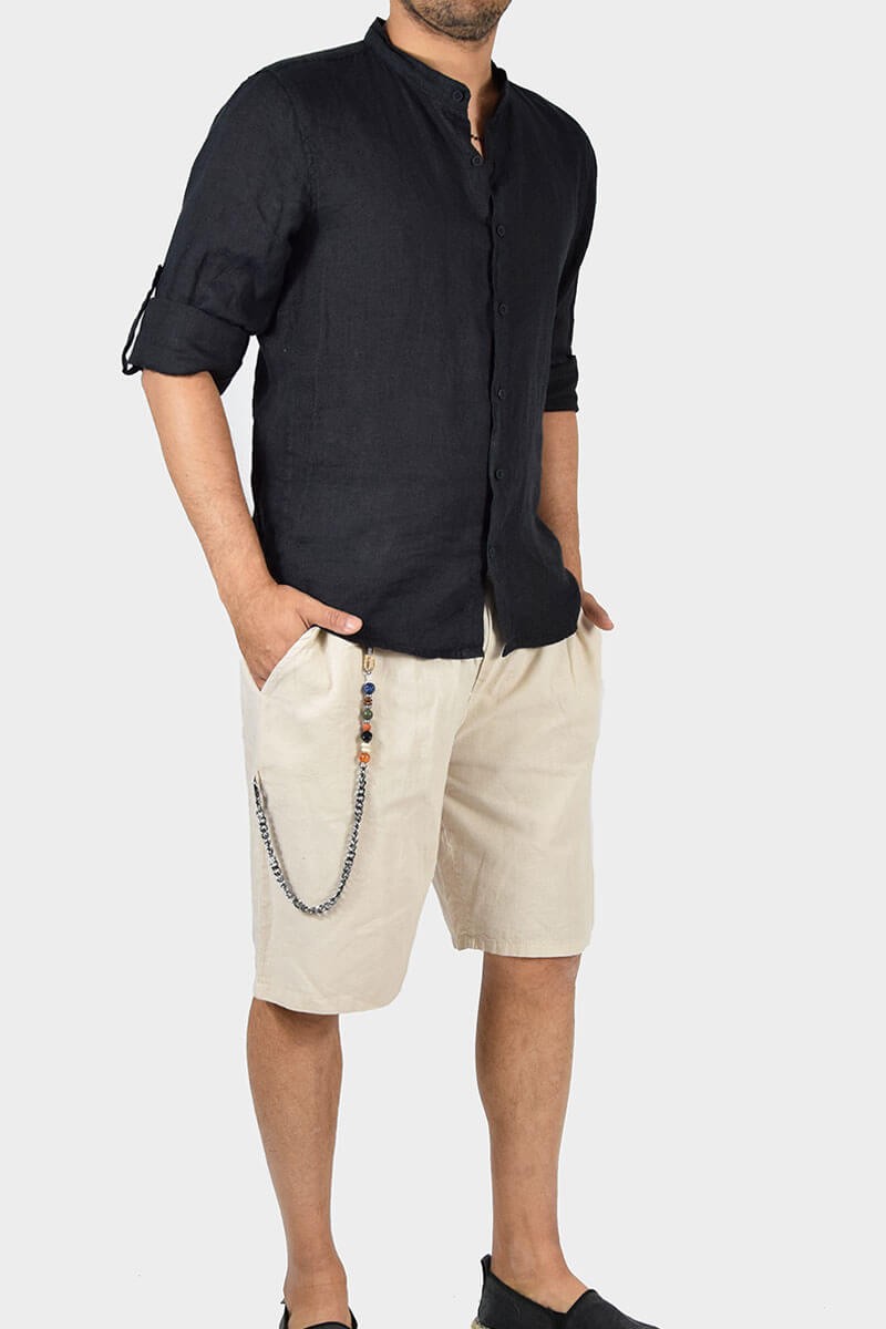 BERMUDA IN LINO CON LACCIO IN VITA