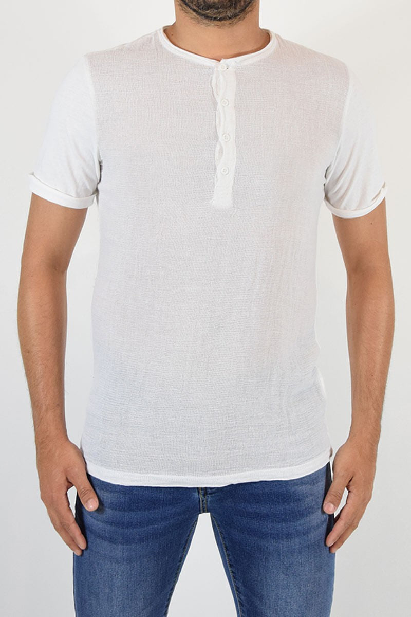 T-SHIRT A CONTRASTO CON BOTTONI