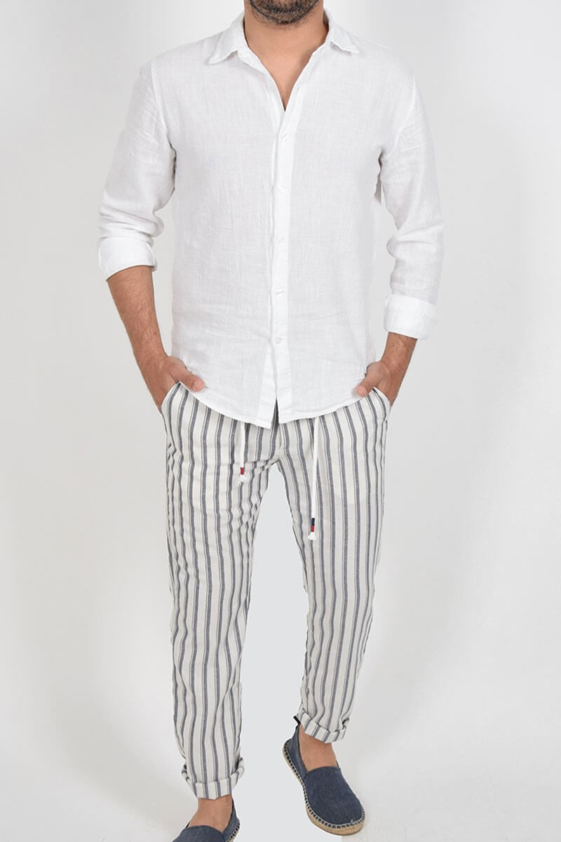 PANTALONI A RIGHE CON LACCIO IN VITA