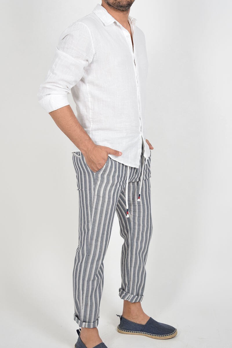 PANTALONI A RIGHE CON LACCIO IN VITA