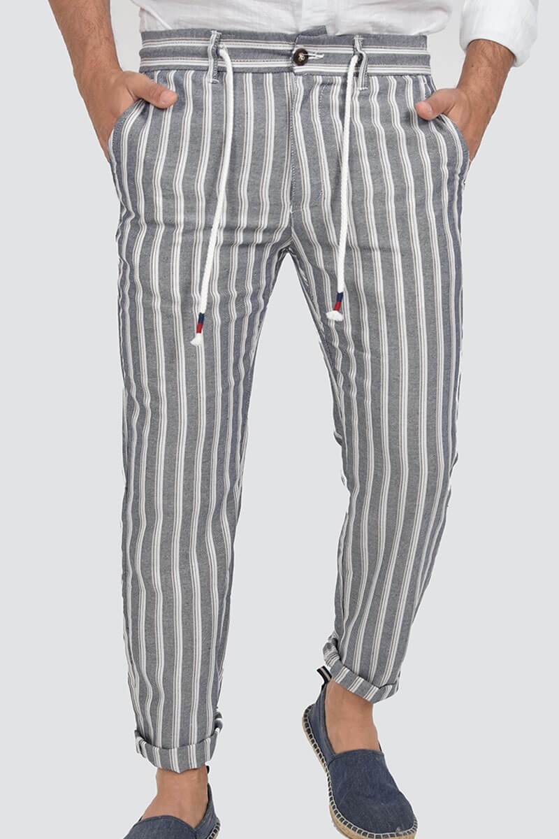 PANTALONI A RIGHE CON LACCIO IN VITA