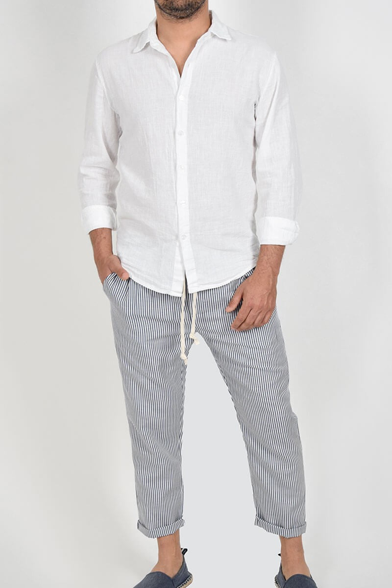 PANTALONI IN LINO A RIGHE