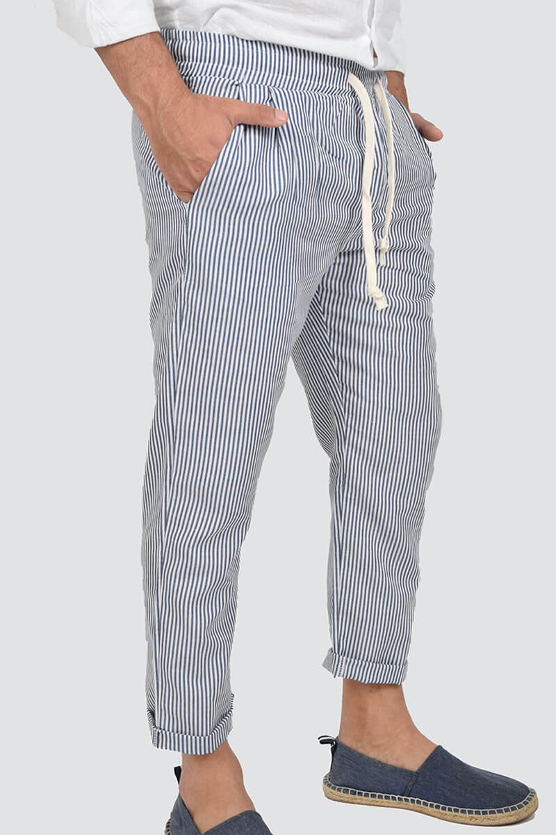 PANTALONI IN LINO A RIGHE