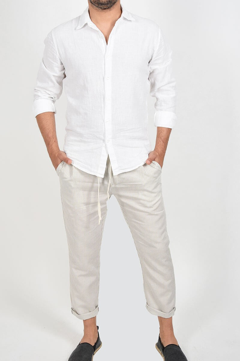 PANTALONI IN LINO A RIGHE