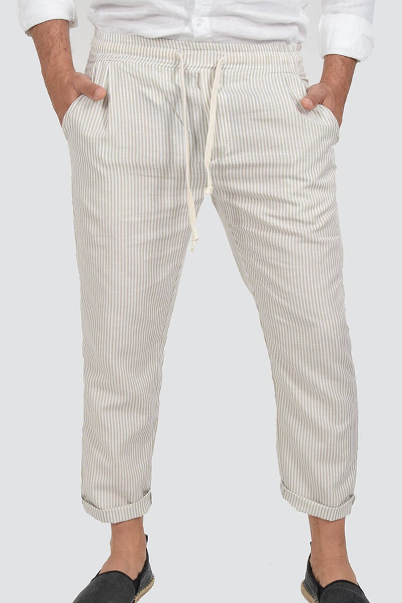 PANTALONI IN LINO A RIGHE