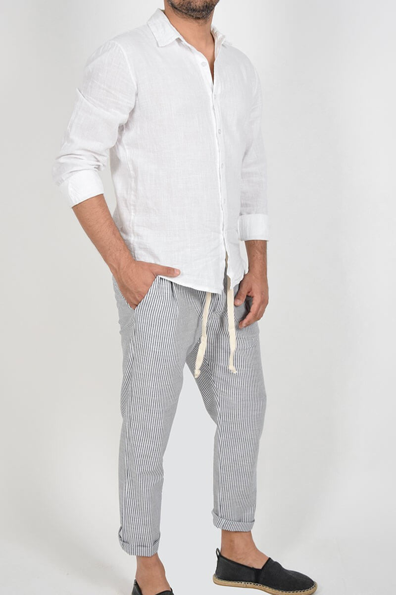 PANTALONI IN LINO A RIGHE