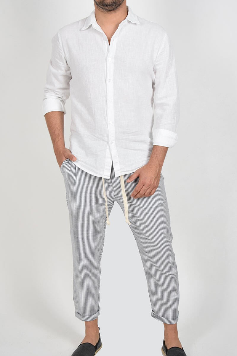 PANTALONI IN LINO A RIGHE