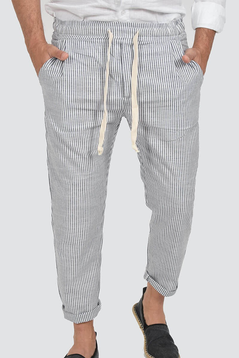 PANTALONI IN LINO A RIGHE
