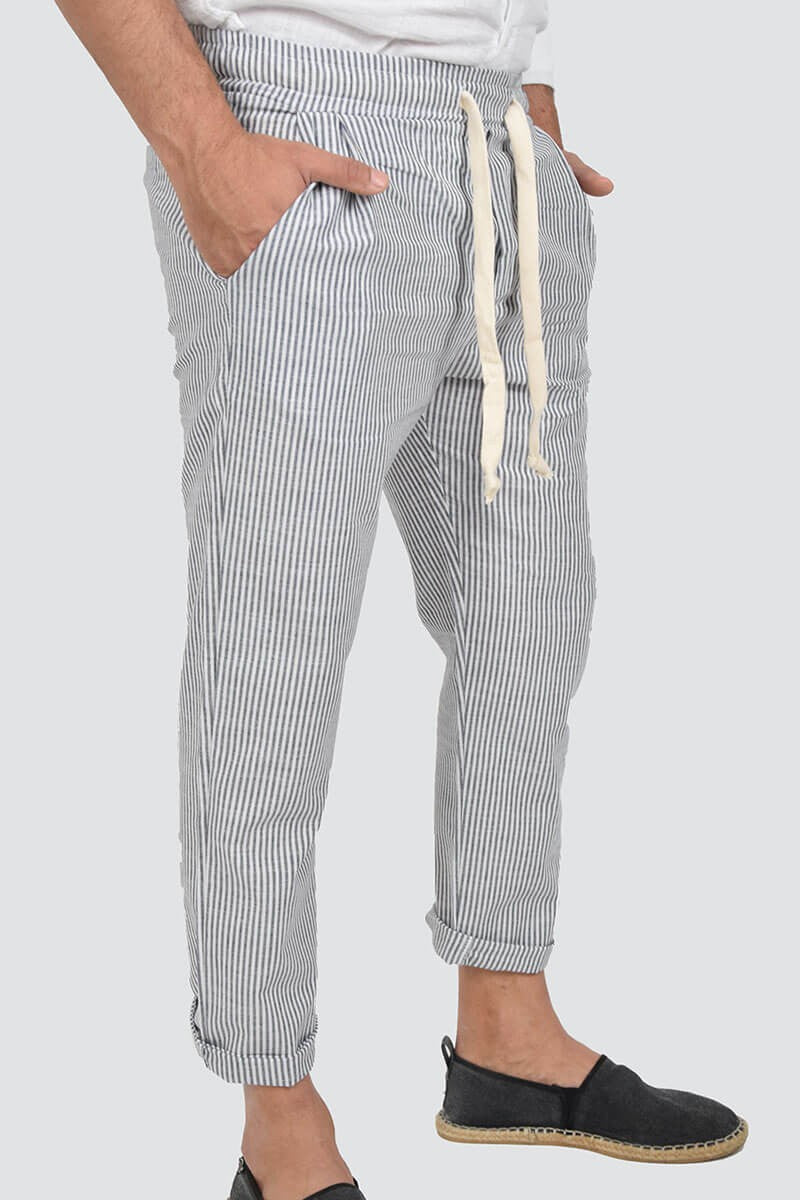 PANTALONI IN LINO A RIGHE
