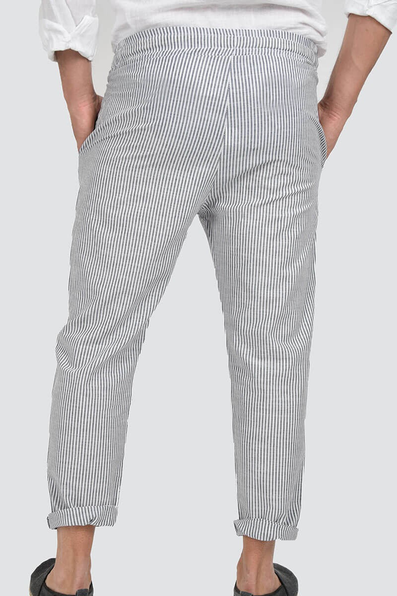 PANTALONI IN LINO A RIGHE