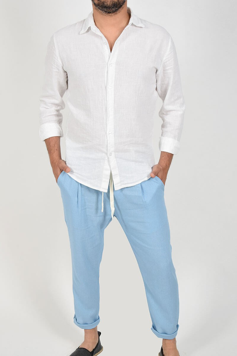PANTALONI IN LINO CON LACCIO IN VITA