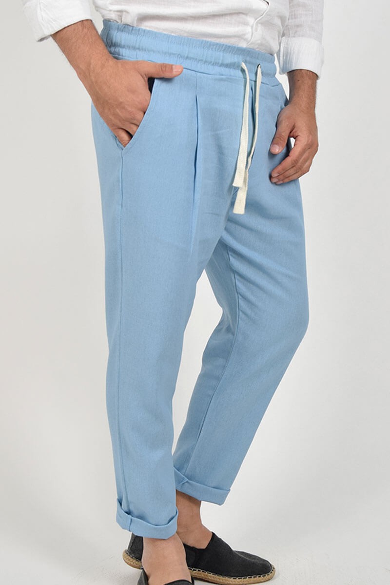 PANTALONI IN LINO CON LACCIO IN VITA