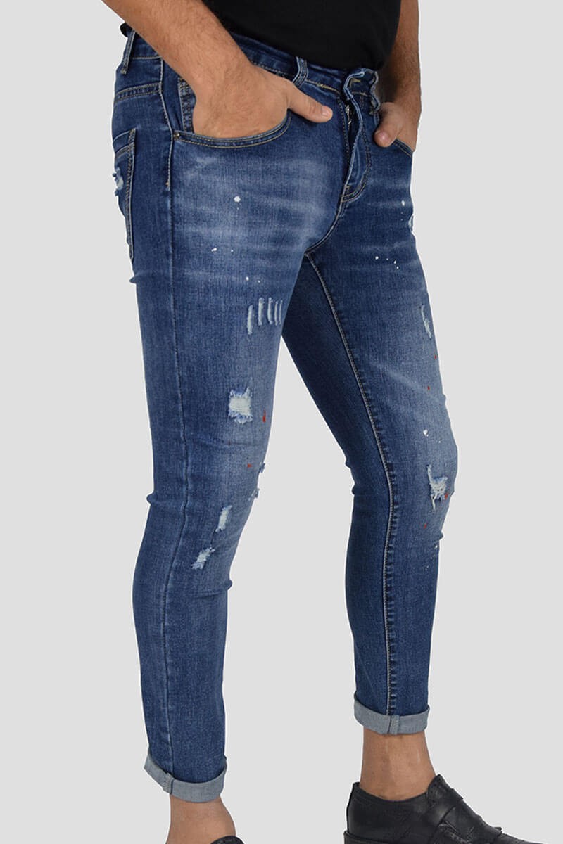 JEANS SKINNY CAPRI CON STRAPPI E PITTURA