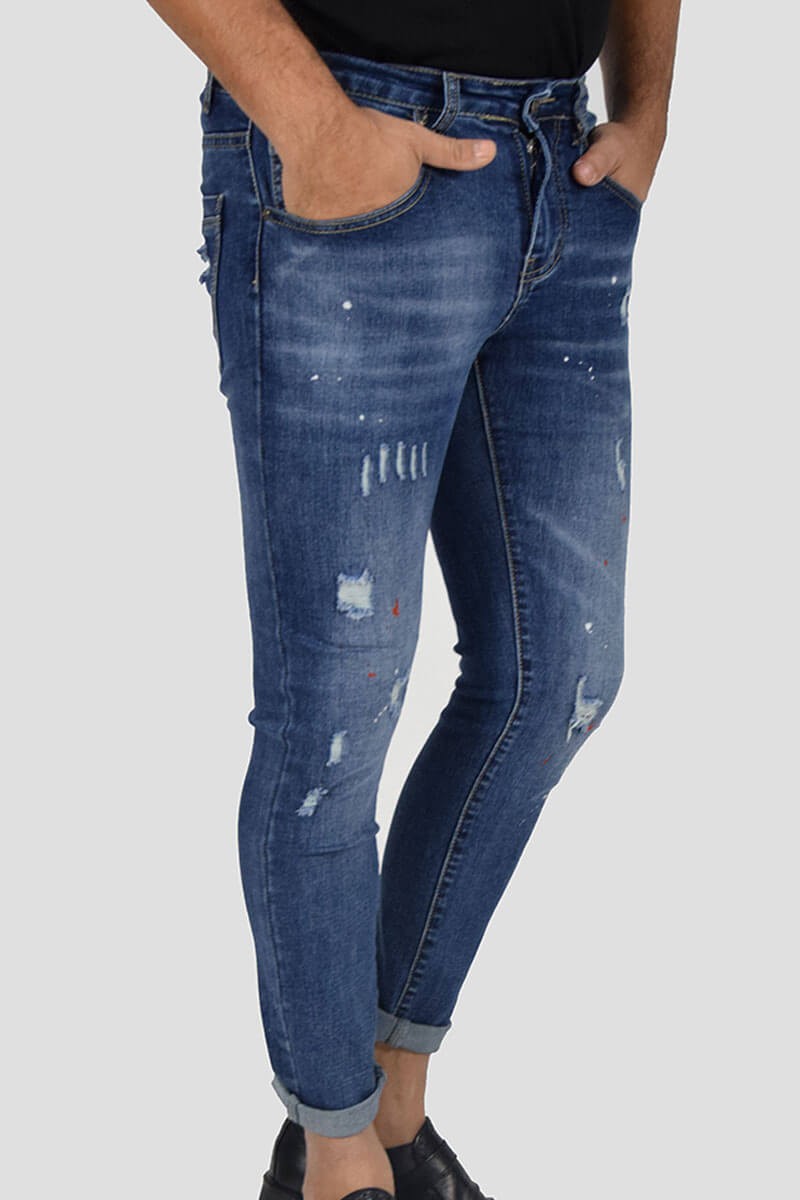 JEANS SKINNY CAPRI CON STRAPPI E PITTURA