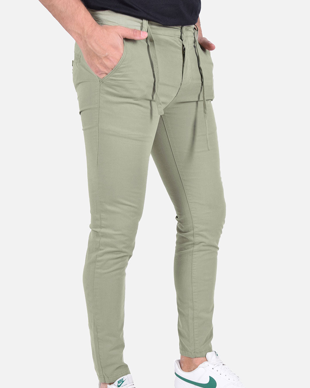 Pantaloni skinny capri con laccio in vita