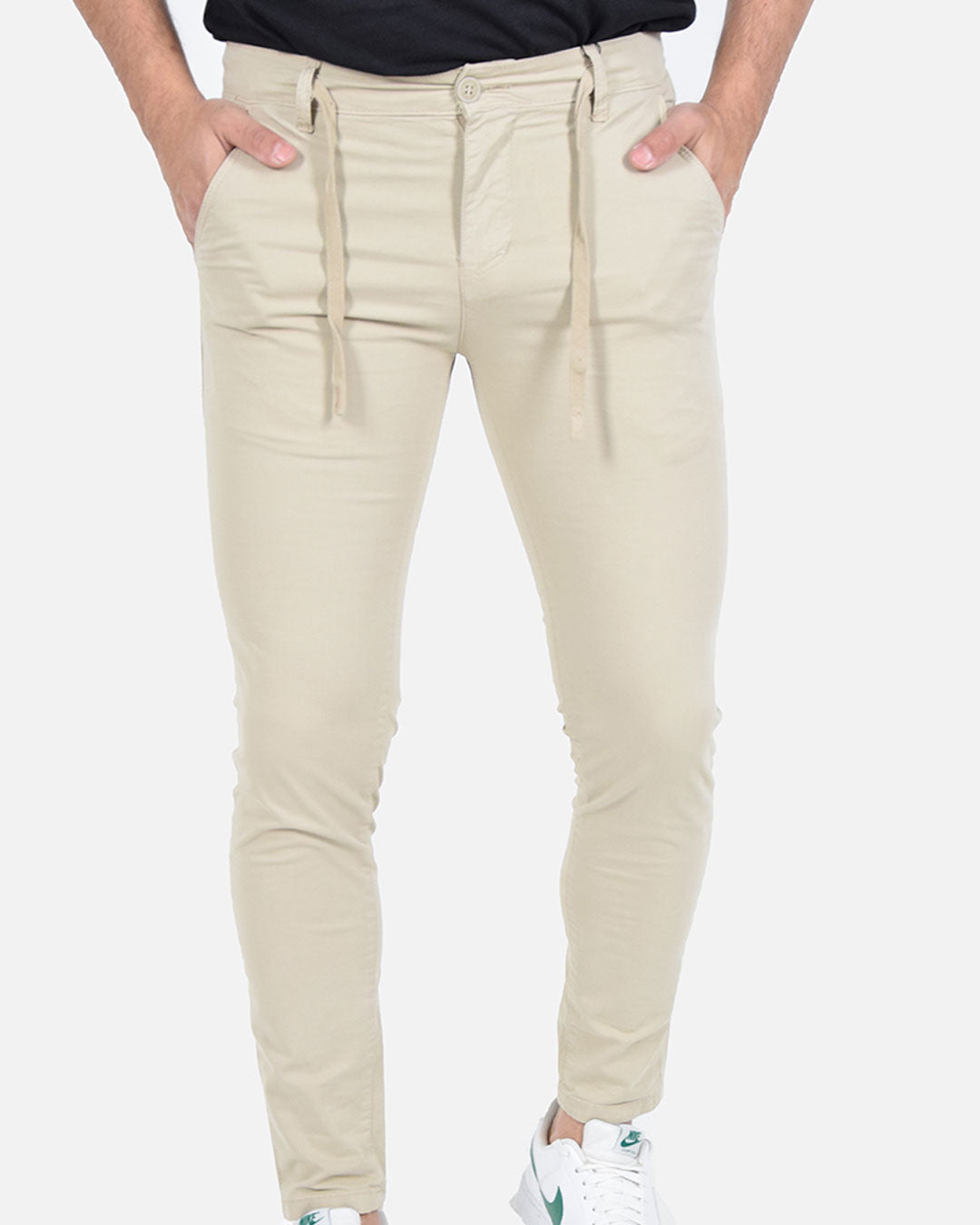 Pantaloni skinny capri con laccio in vita