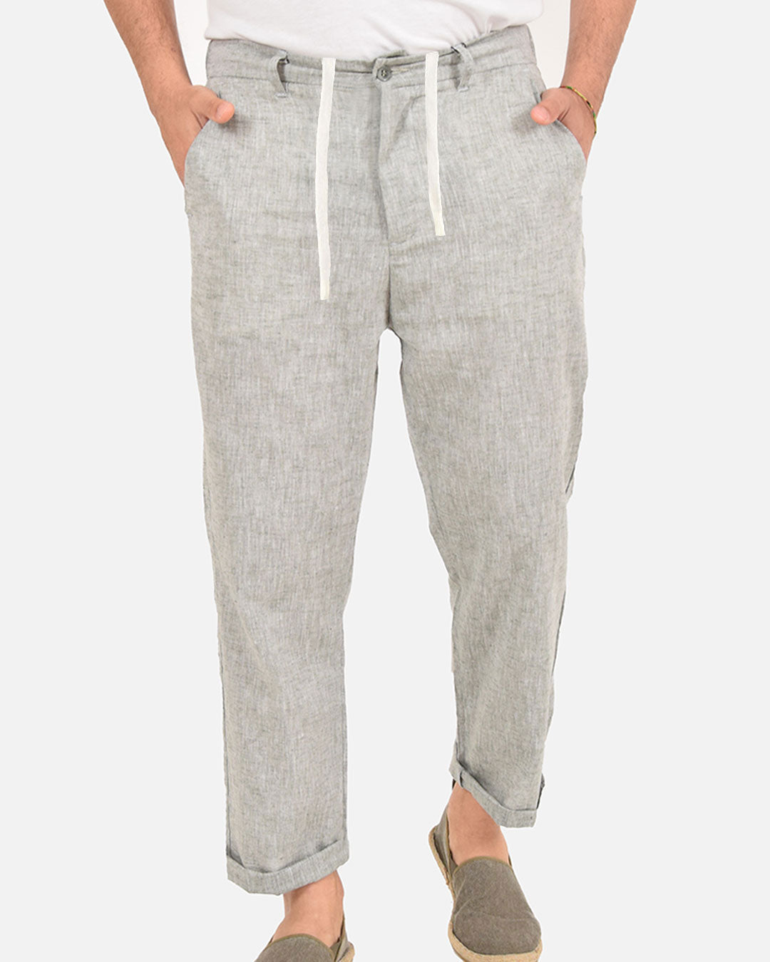 Pantaloni in misto lino cotone con vita elasticizzata