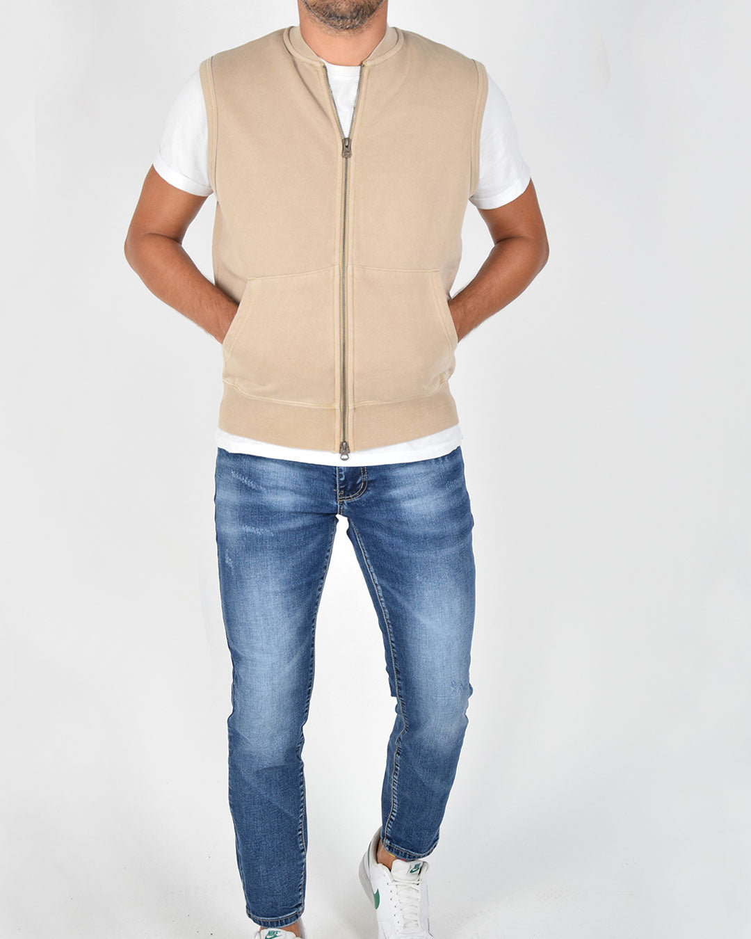Gilet in felpa stone wash in cotone