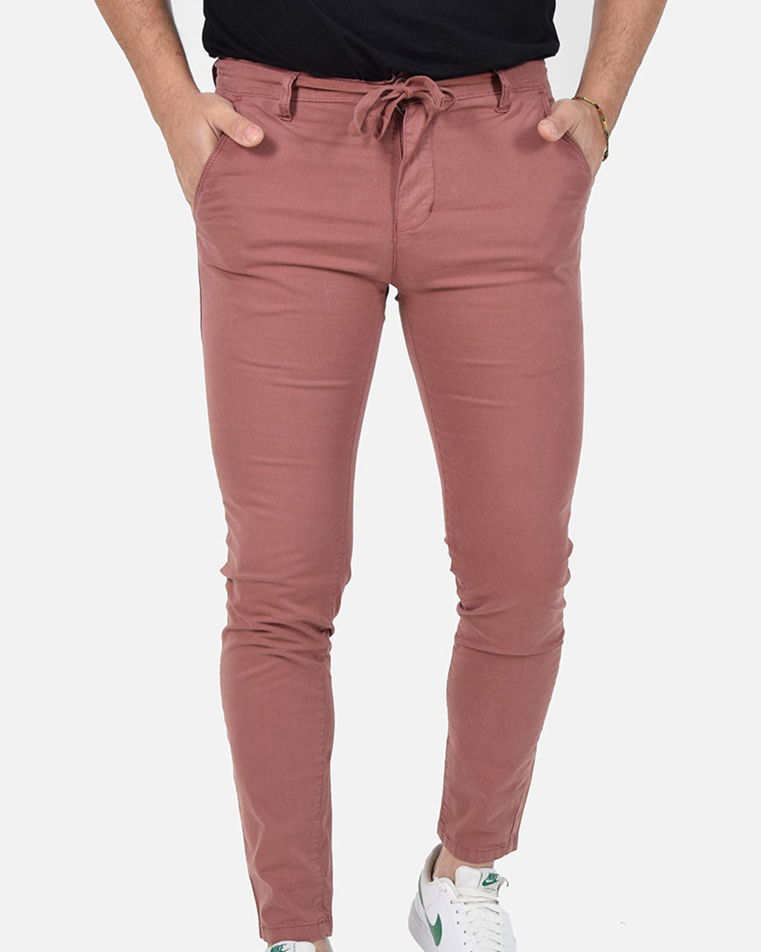 Pantaloni skinny capri con laccio in vita