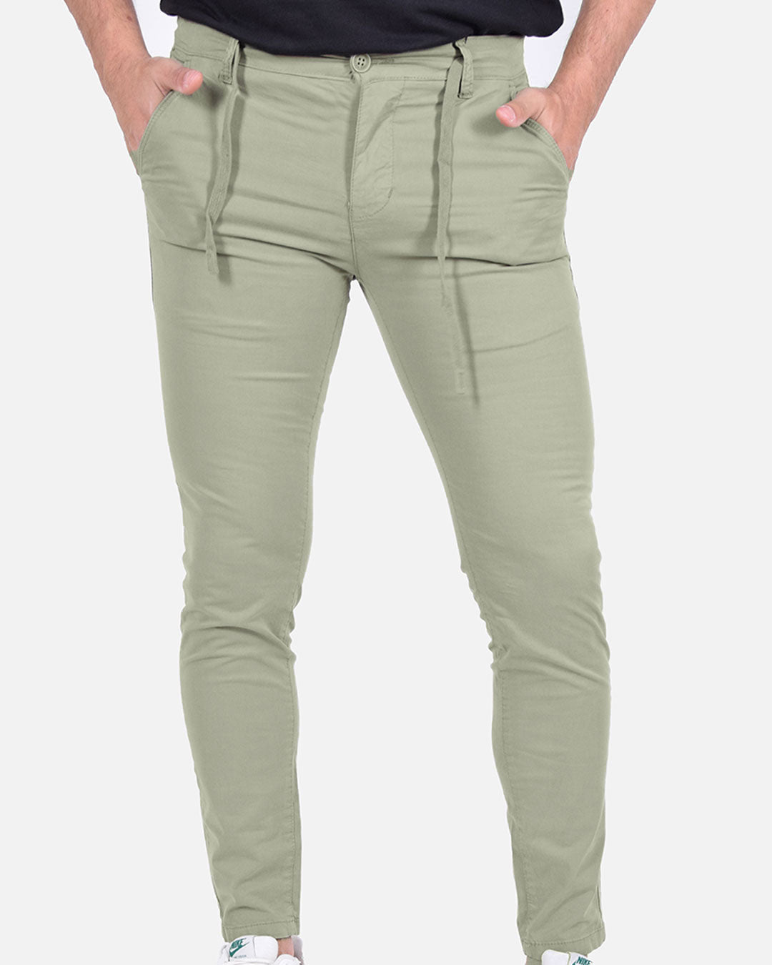 Pantaloni skinny capri con laccio in vita