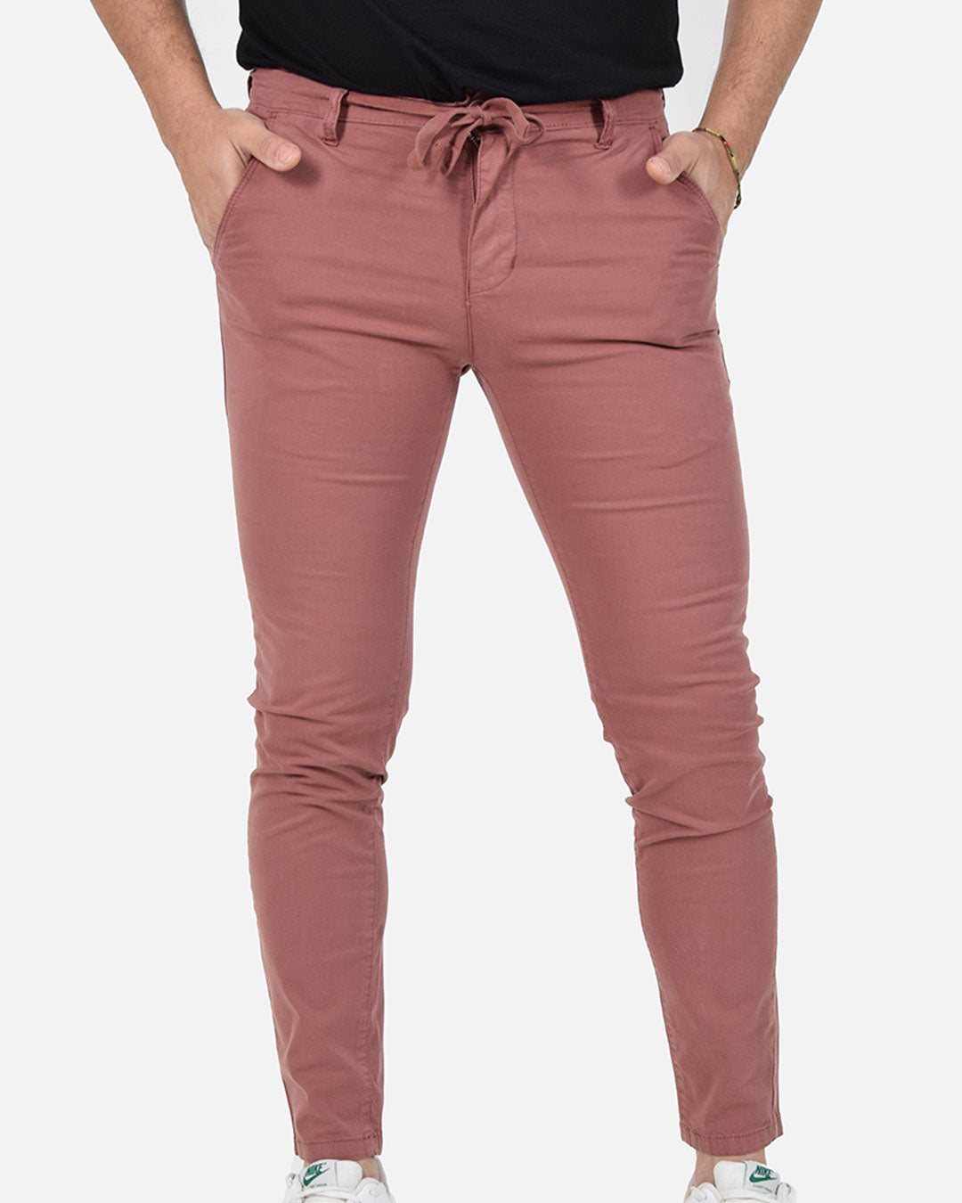 Pantaloni skinny capri con laccio in vita