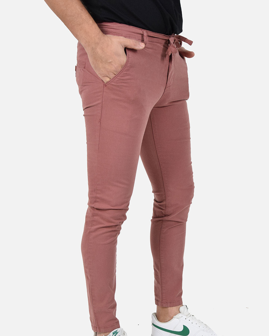 Pantaloni skinny capri con laccio in vita