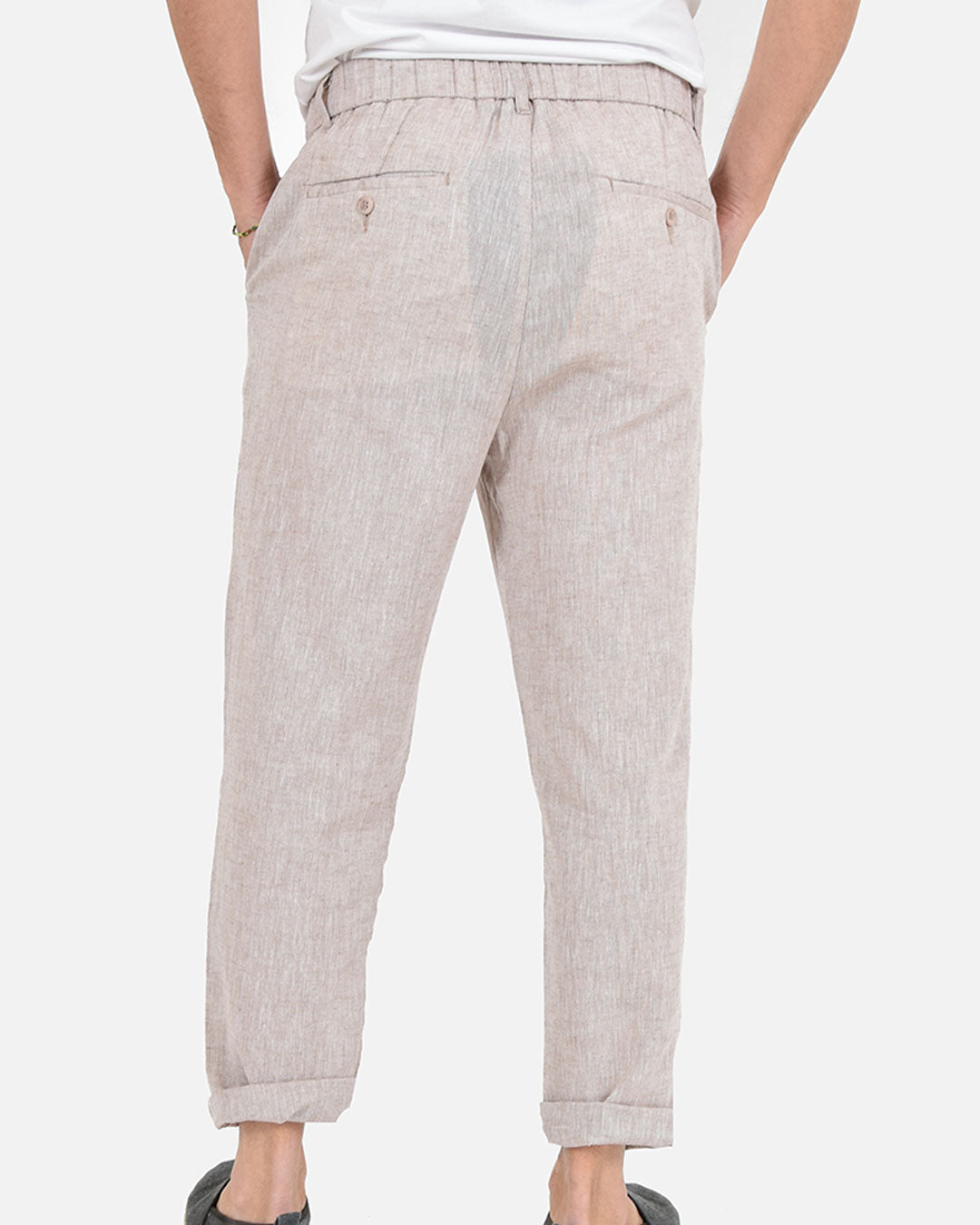 Pantaloni in misto lino cotone con vita elasticizzata