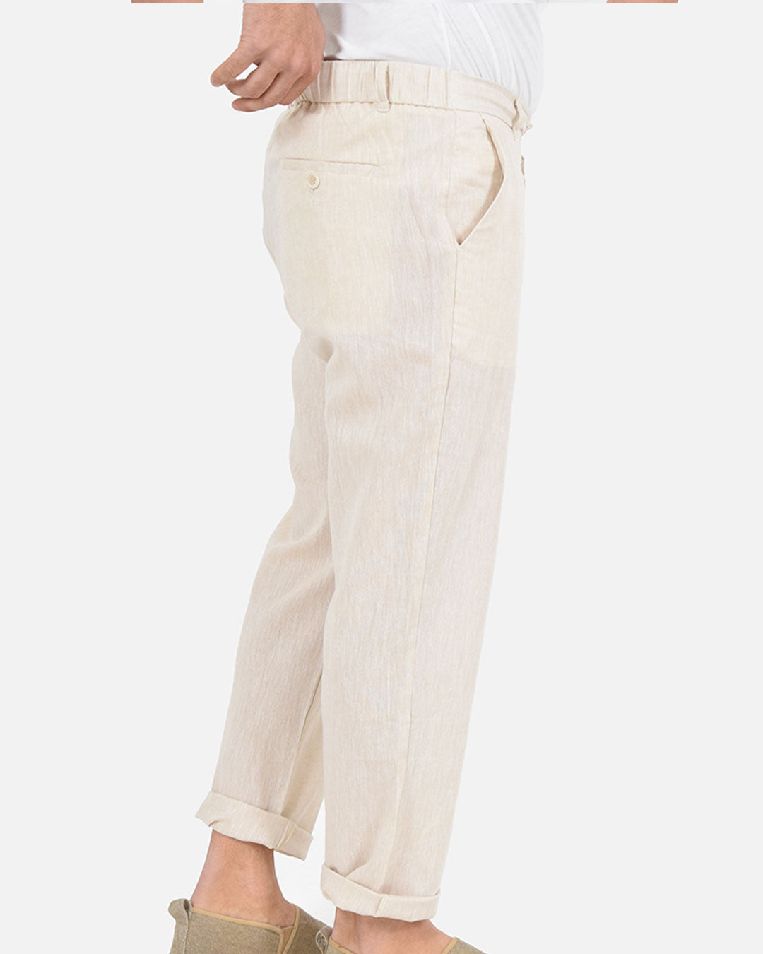 Pantaloni in misto lino cotone con vita elasticizzata