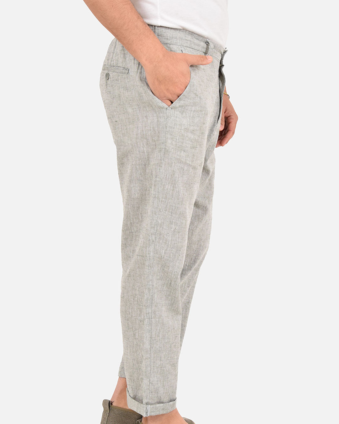 Pantaloni in misto lino cotone con vita elasticizzata