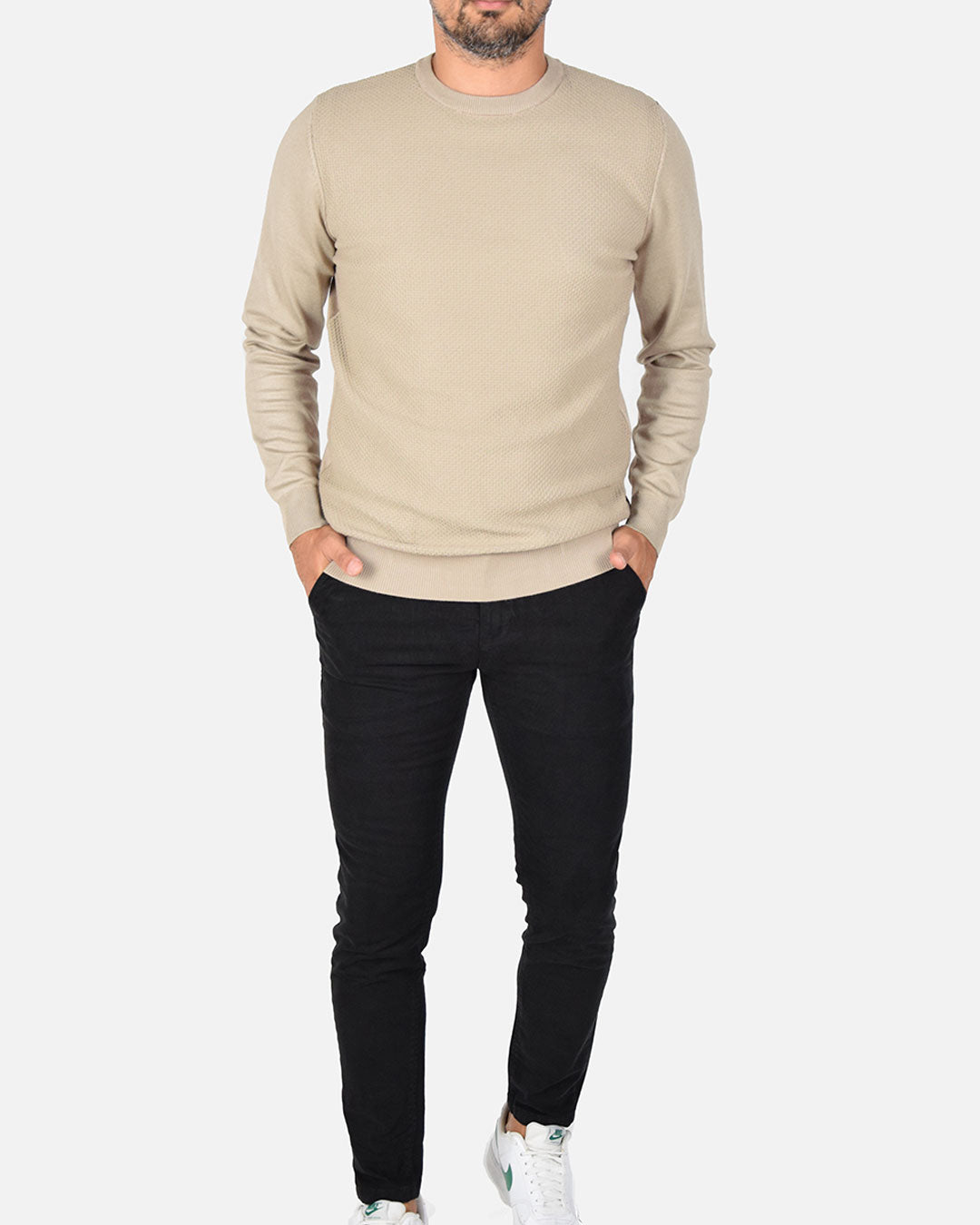 Pullover girocollo a nido d'ape