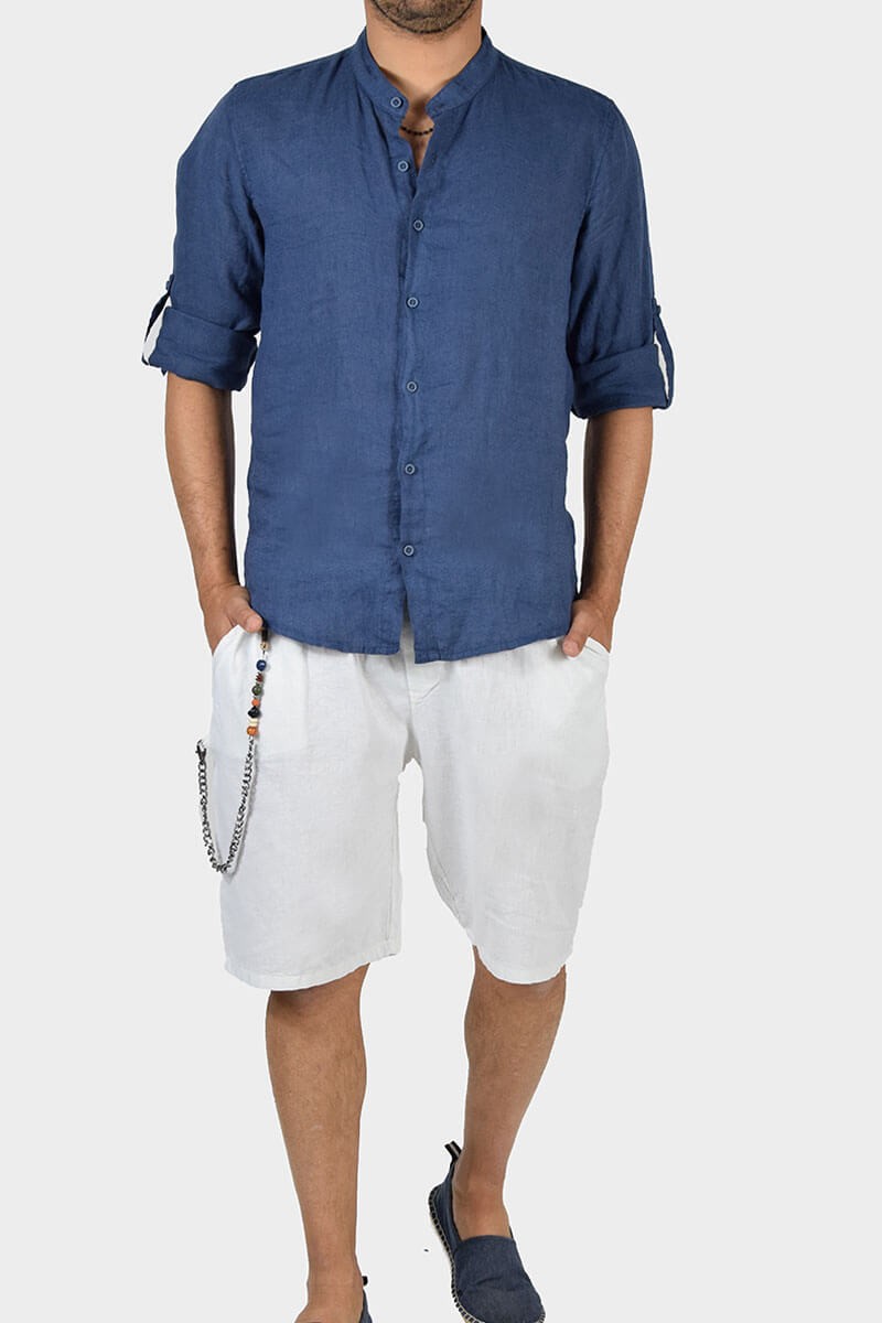 BERMUDA IN LINO CON LACCIO IN VITA