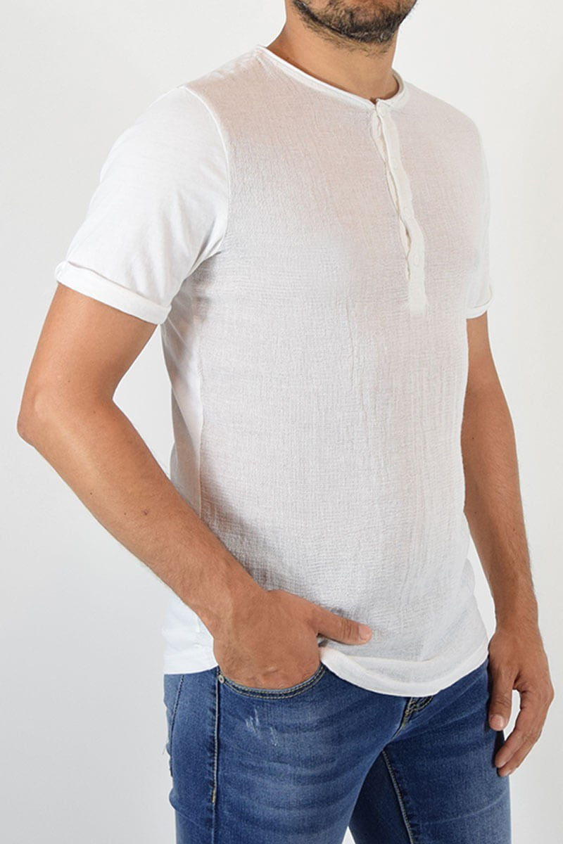 T-SHIRT A CONTRASTO CON BOTTONI