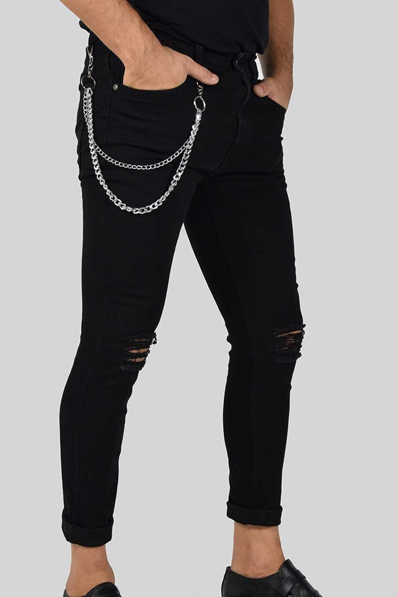 JEANS SLIM FIT CON STRAPPI E CATENA