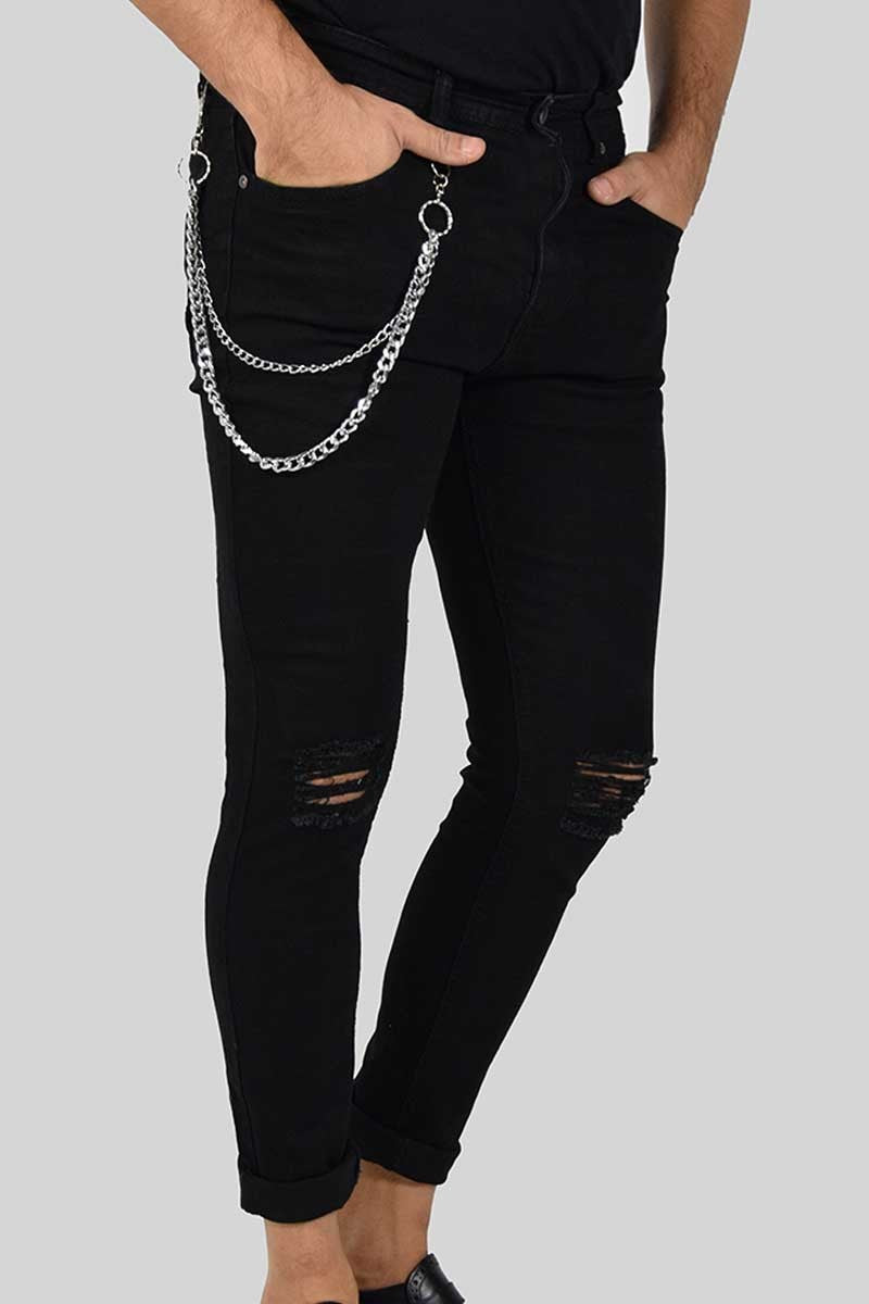 JEANS SLIM FIT CON STRAPPI E CATENA