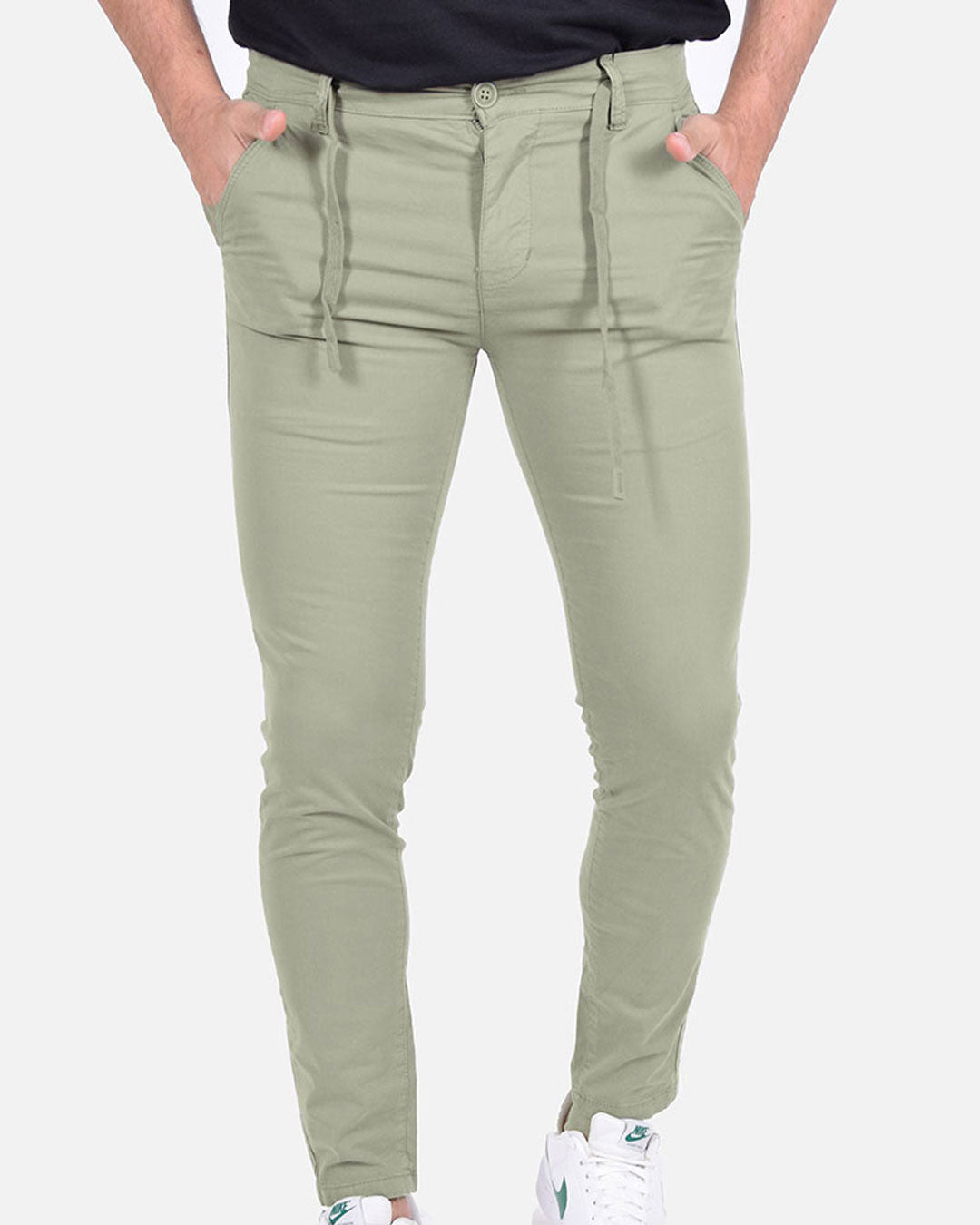 Pantaloni skinny capri con laccio in vita
