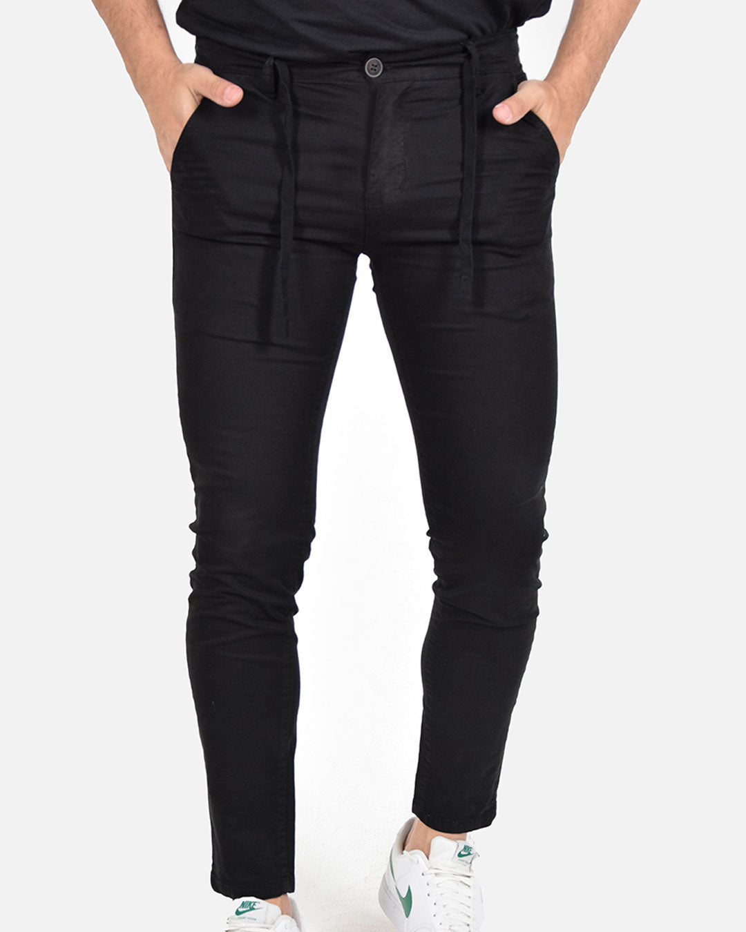 Pantaloni skinny capri con laccio in vita