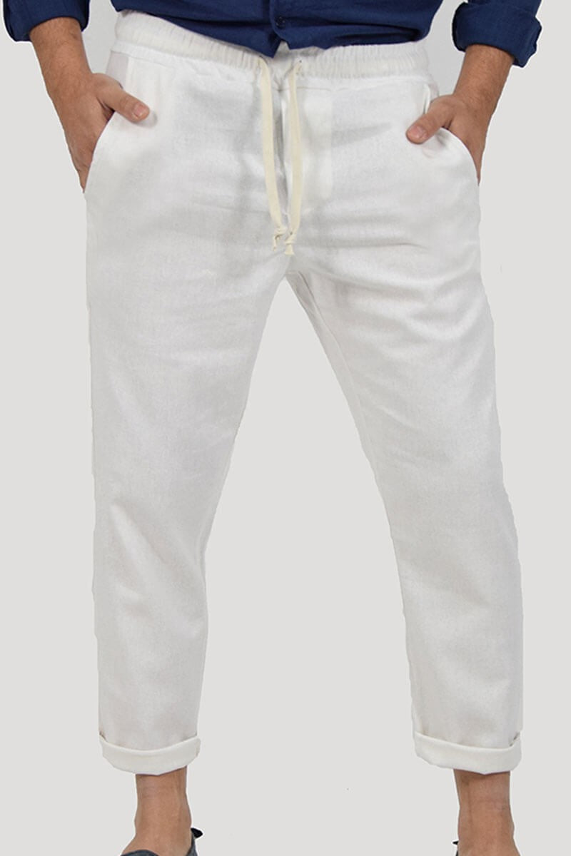 PANTALONI IN LINO CON LACCIO IN VITA