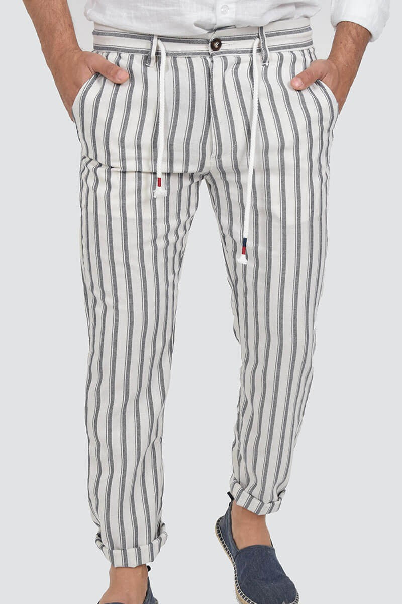 PANTALONI A RIGHE CON LACCIO IN VITA