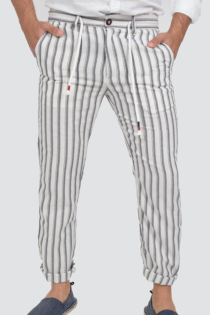 PANTALONI A RIGHE CON LACCIO IN VITA